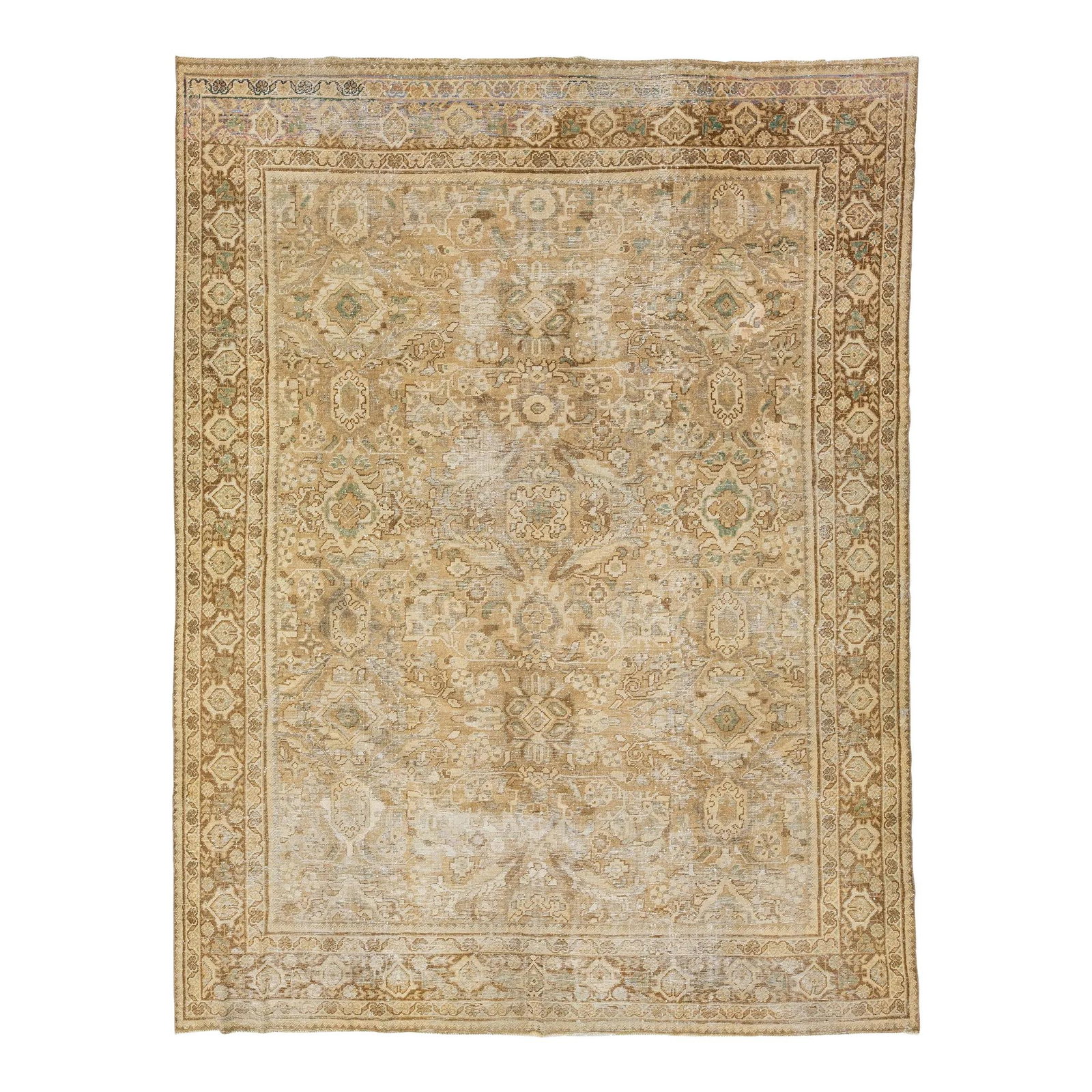 Vintage Mahal Hand-Knotted Wool Rug Beige Floral Design 9'7 x 12'10 (1 of 9)