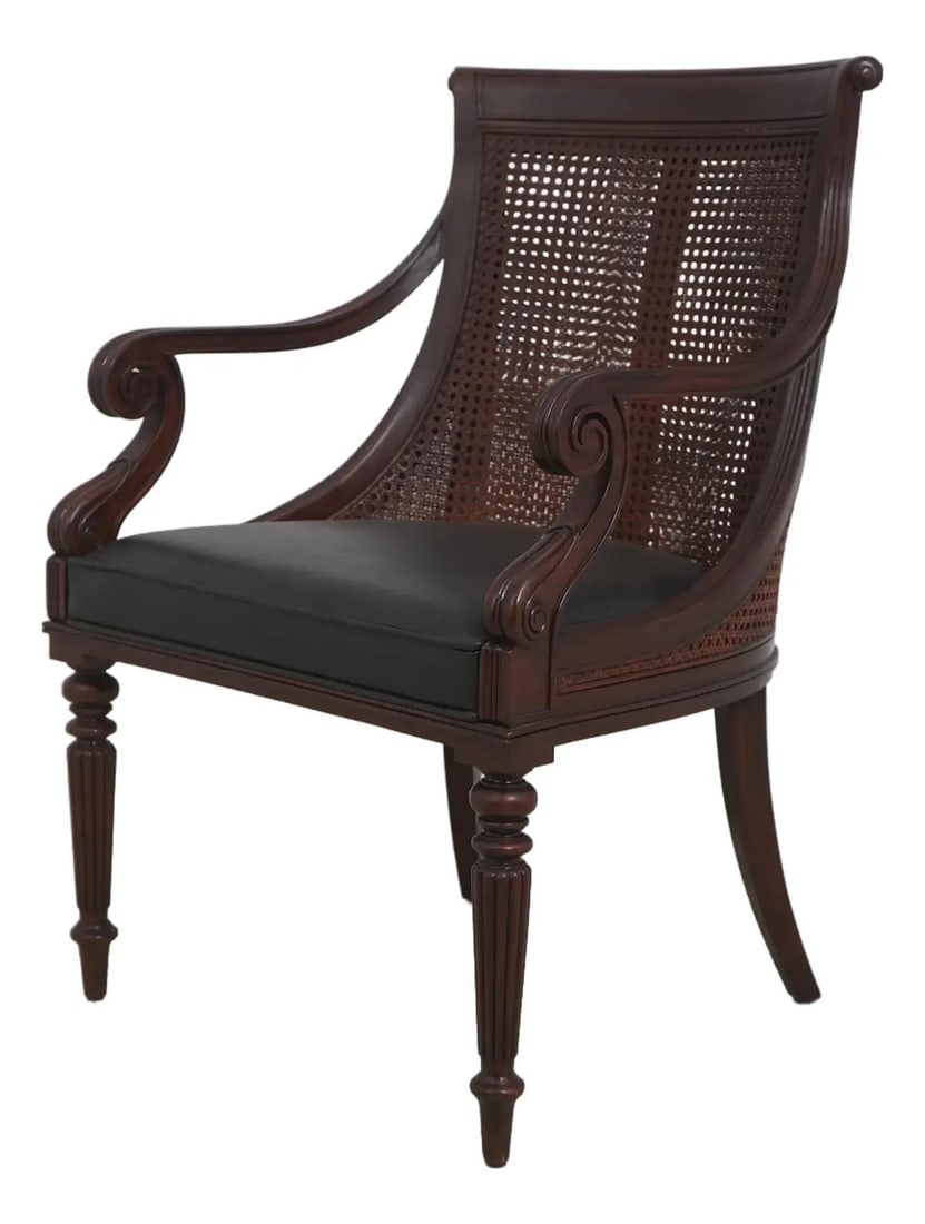 Regency Mahogany Chair Althorp Collection Double Cane Back Black Leather Seat: Regency Mahogany Chair Althorp Collection Double Cane Back Black Leather Seat This Regency style chair from the Althorp Collection by Theodore Alexander features a double cane back design and a qualit