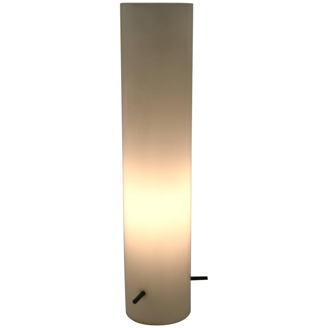 Stilnovo Attributed White Glass Tube Table Lamp with Brass Fitments: Stilnovo Attributed White Glass Tube Table Lamp with Brass Fitments Illuminate your space with this stunning cylindrical glass table lamp, attributed to Stilnovo. This elegant lamp features a sleek gl