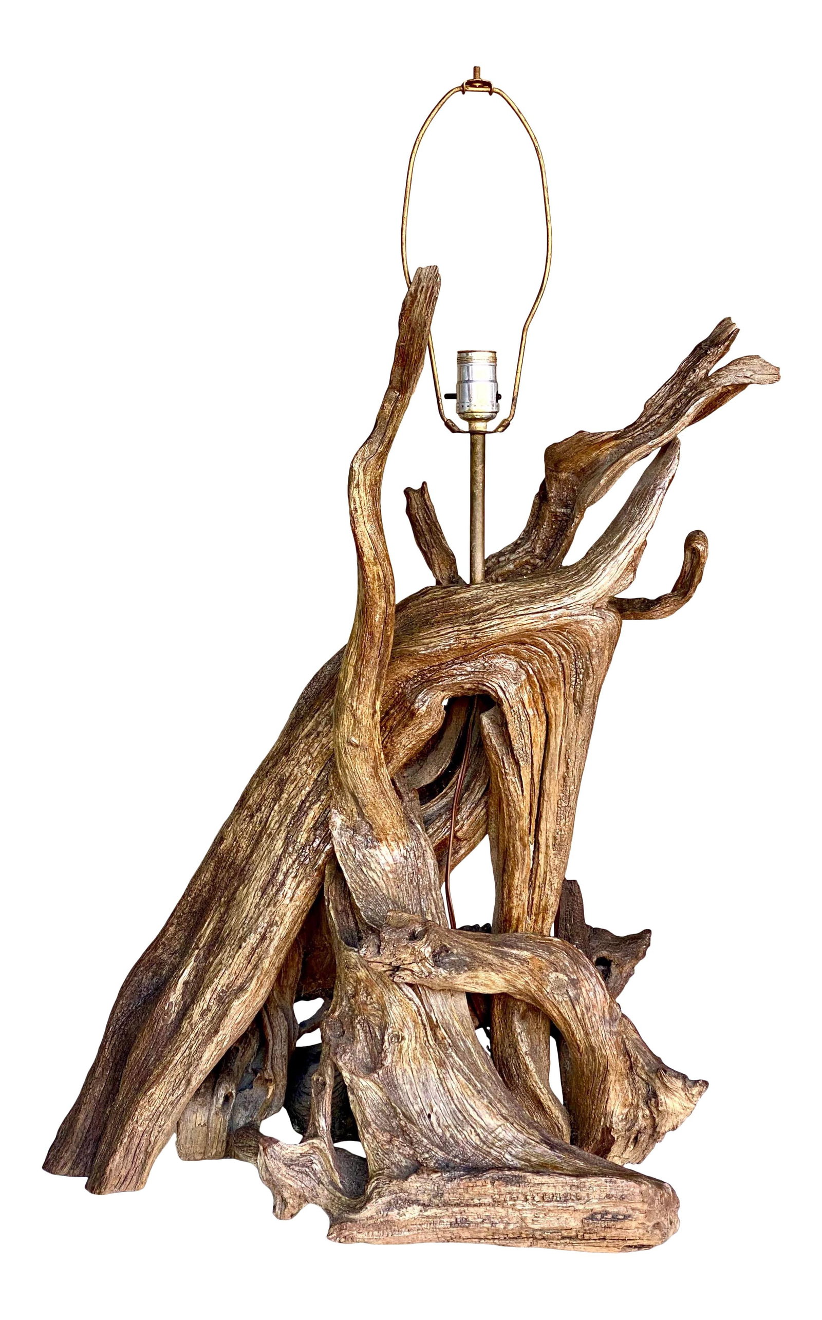 Monumental Vintage Driftwood Table Lamp Coffee Color: Monumental Vintage Driftwood Table Lamp Coffee Color This monumental vintage boho table lamp showcases a stunning design crafted from natural driftwood. The lamp features a dramatic arrangement of twi