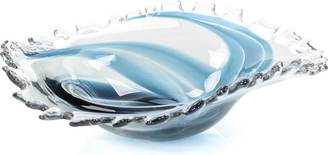 John-Richard Hand-Blown Oval Glass Bowl with Rippled Edges: John-Richard Hand-Blown Oval Glass Bowl with Rippled Edges This exquisite oval bowl features a stylish rippled edge, embodying a timeless antique or vintage aesthetic. Hand-blown from clear glass, it 