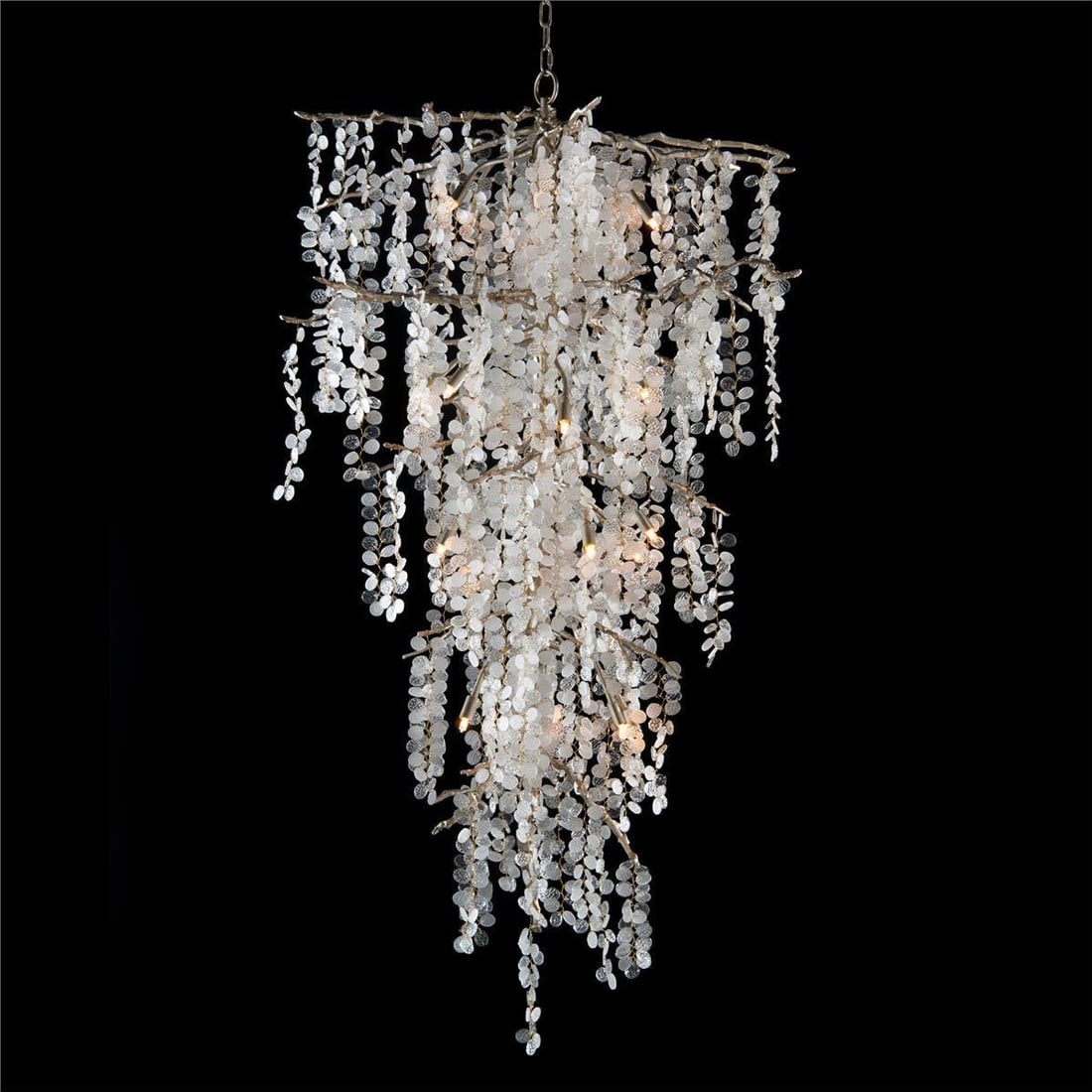 John-Richard Shiro-Noda 21-Light Crystal Chandelier Clear Frosted: John-Richard Shiro-Noda 21-Light Crystal Chandelier Clear Frosted Illuminate your space with the stunning Shiro-Noda 21-Light chandelier, a dramatic centerpiece that combines elegance and modern desig