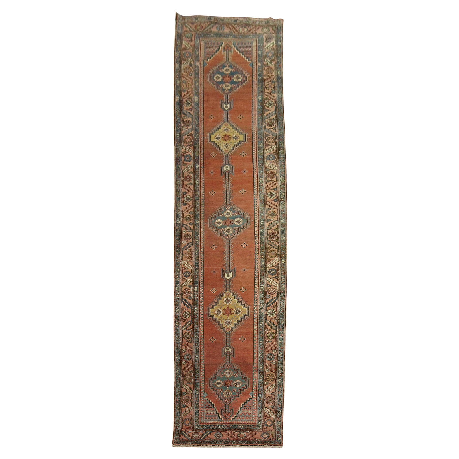 Antique 20th Century Tribal Serapi Heriz Wool Runner 41 x 184 in: Antique 20th Century Tribal Serapi Heriz Wool Runner 41 x 184 in This exceptional antique Serapi Heriz runner showcases the rich artistry of early 20th century Persian craftsmanship. Hand-woven from h