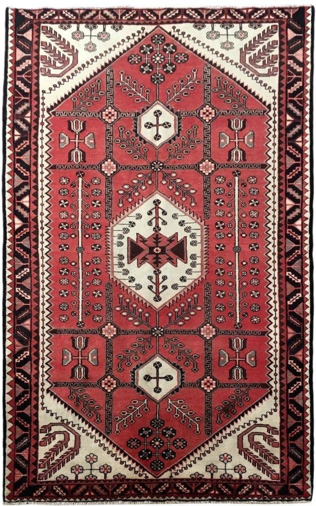5'3" x 8'6" Light Red Ivory Persian Hamadan Handmade Rug: 5'3" x 8'6" Light Red Ivory Persian Hamadan Handmade Rug Free continental US Shipping Introducing the exquisite 5.3 x 8.6 Light Red & Ivory Persian Hamadan Rug, handcrafted by skilled Persian artisans