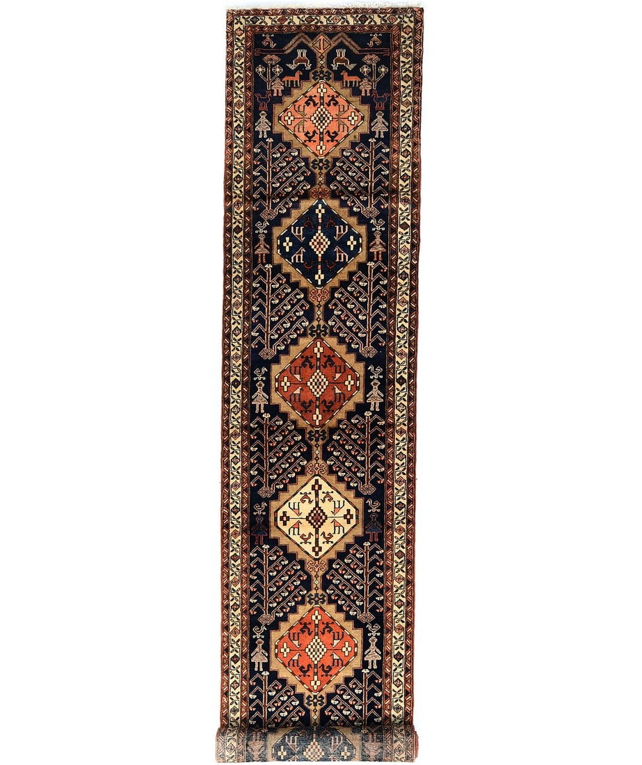 Vintage Tribal Geometric Hand-Knotted Wool Runner Rug 3'2 x 17'8: Vintage Tribal Geometric Hand-Knotted Wool Runner Rug 3'2 x 17'8 Enhance your home decor with this stunning oversized Oriental runner rug. Measuring 3'2" x 17'8" (approximately 3 x 18 ft), this hand-k