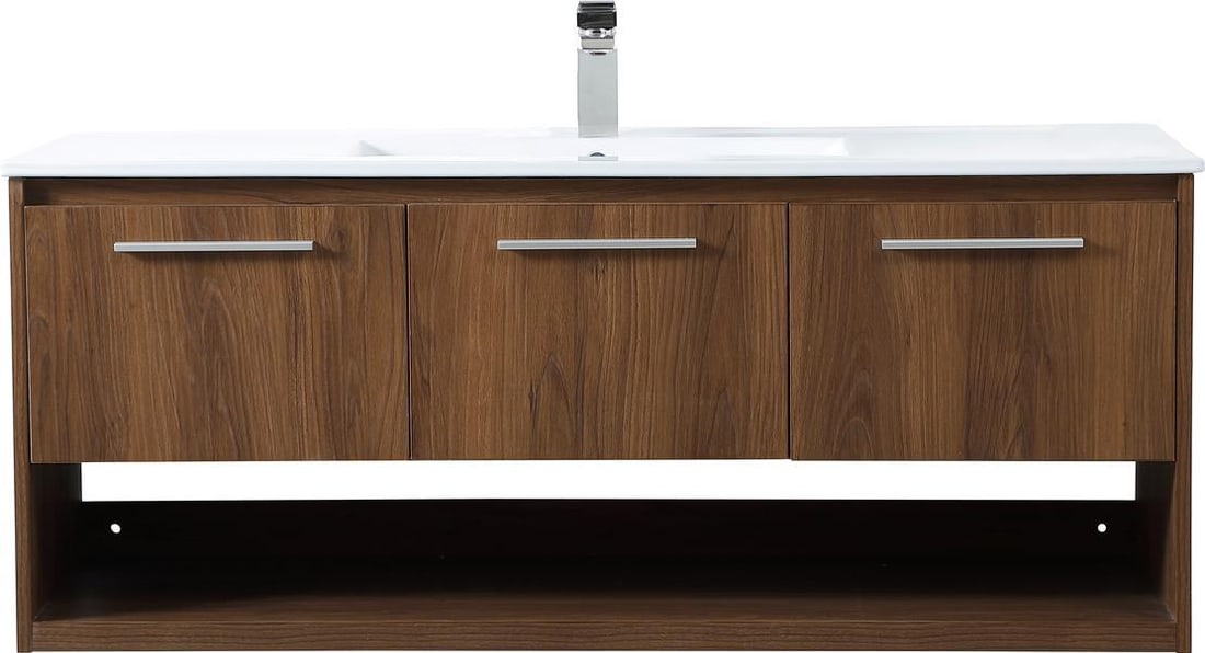 Elegant Lighting 48" Contemporary Floating Walnut Vanity: Elegant Lighting 48" Contemporary Floating Walnut Vanity Enhance your bathroom with this contemporary Space-Saving Walnut Floating Vanity. Crafted from durable MDF with a porcelain finish, this vanity