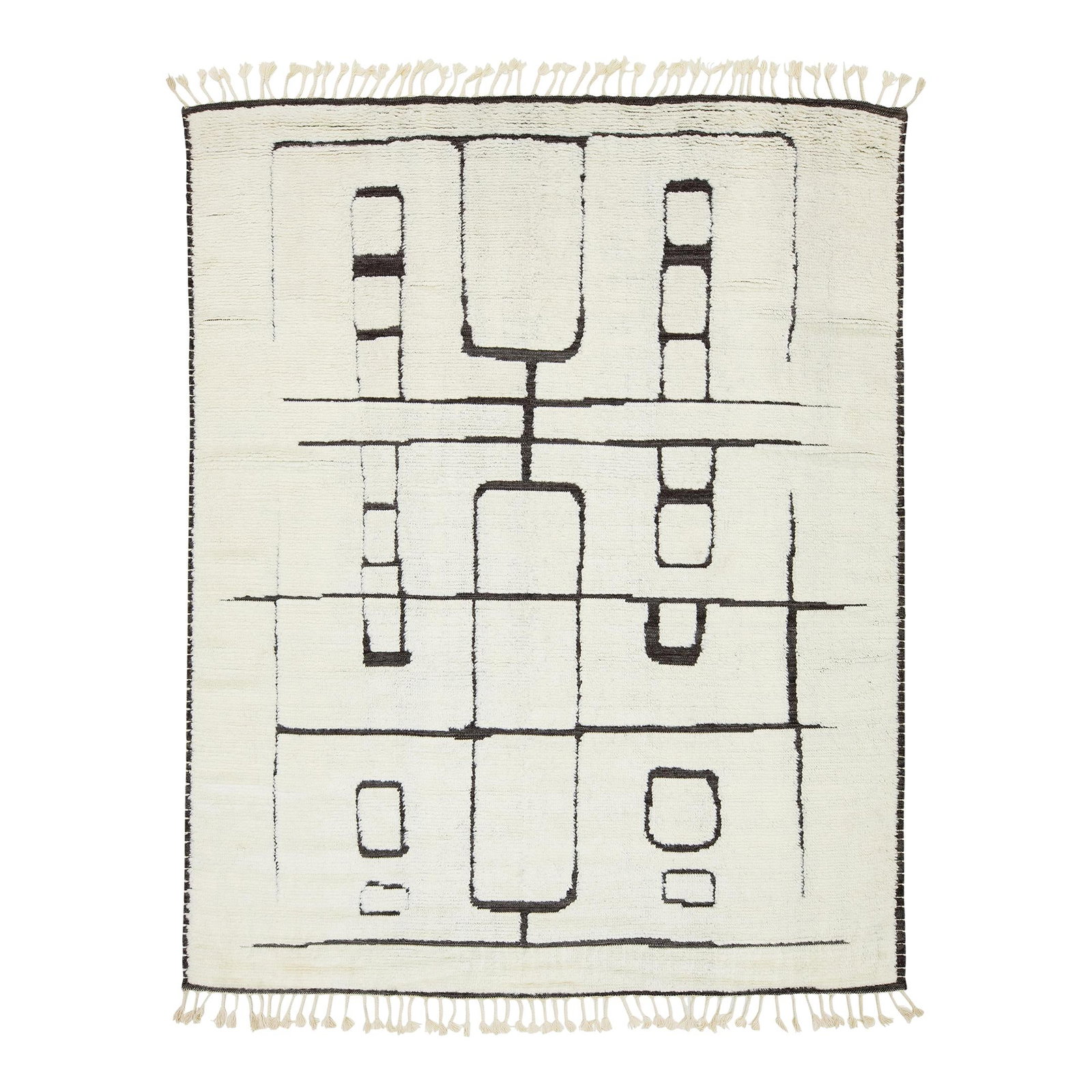 Contemporary Hand-Knotted Moroccan Wool Rug 9'4 x 11'9 Ivory Gray: Contemporary Hand-Knotted Moroccan Wool Rug 9'4 x 11'9 Ivory Gray Enhance your living space with this exquisite contemporary Moroccan-style hand-knotted wool rug, featuring a sophisticated geometric d