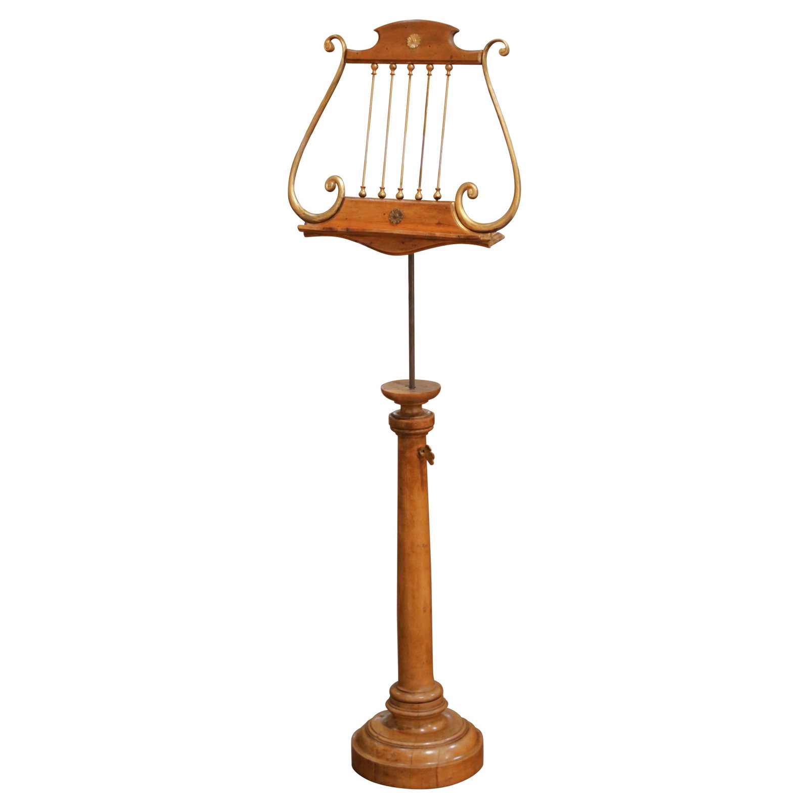 Napoleon III Lyre-Shape Walnut and Brass French Adjustable Antique Lutrin Stand: Napoleon III Lyre-Shape Walnut and Brass French Adjustable Antique Lutrin Stand This late 19th-century French music stand, also known as a lutrin, is crafted from solid walnut and features a lyre-shap