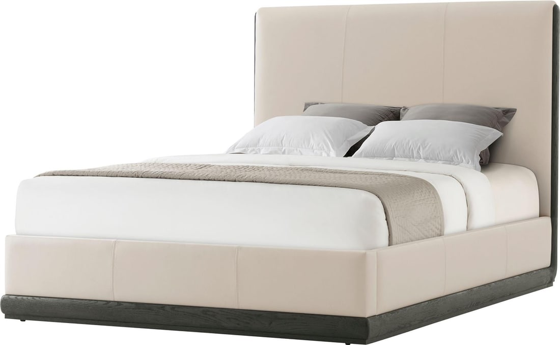 Repose Queen Size Wood Bed by Theodore Alexander: Repose Queen Size Wood Bed by Theodore Alexander This un-used Theodore Alexander Repose queen bed features an upholstered design crafted from wood, offering both style and durability. The bed provides