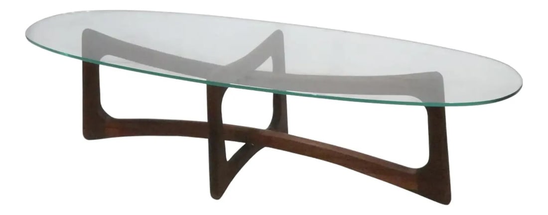 Adrian Pearsall Mid Century Walnut Glass Top Coffee Table 1950s: Adrian Pearsall Mid Century Walnut Glass Top Coffee Table 1950s Discover the elegance of mid-century design with this iconic ribbon coffee table, expertly crafted by Adrian Pearsall circa 1950/60s. Th