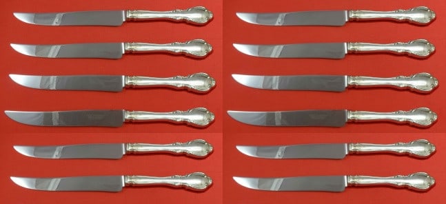 Towle Legato Sterling Silver Steak Knife Set of 12 Serrated 8.5": Towle Legato Sterling Silver Steak Knife Set of 12 Serrated 8.5" Enhance your dining experience with this custom set of 12 Legato steak knives by Towle. Each knife features a sterling silver hollow ha