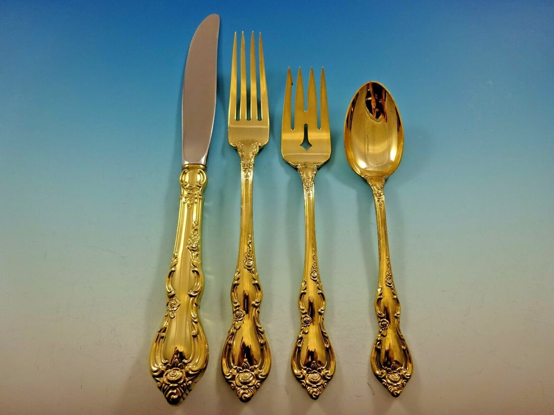 Towle Spanish Provincial Vermeil 4-Piece Sterling Silver Place Setting: Towle Spanish Provincial Vermeil 4-Piece Sterling Silver Place Setting Enhance your dining experience with this exquisite 4-piece place setting from Towle, featuring the elegant Spanish Provincial Ver