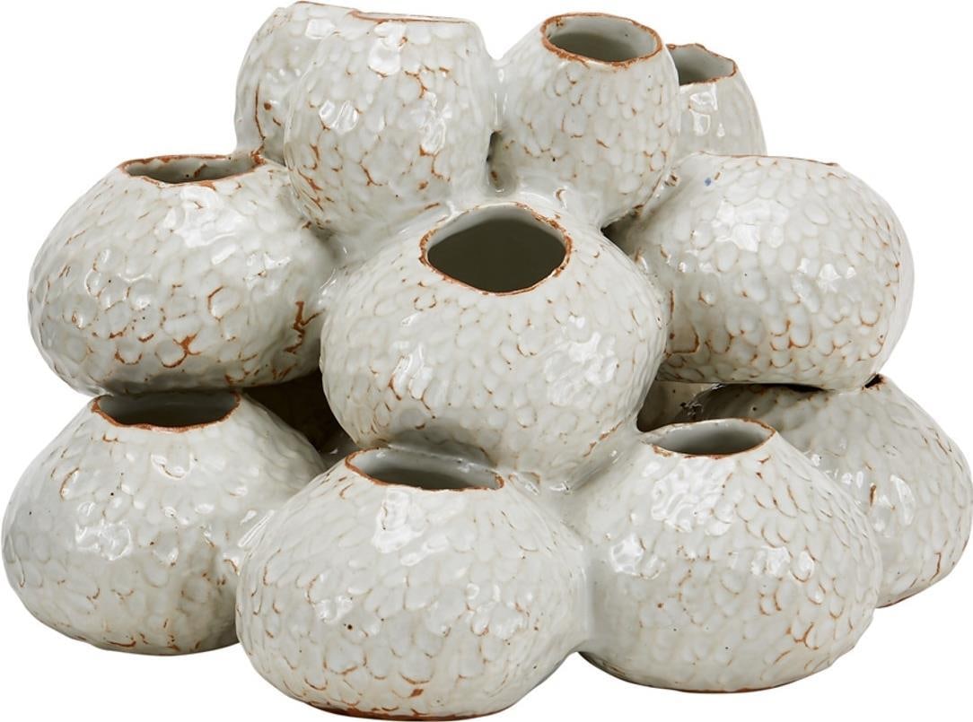 Elegant White Ceramic Cluster Vase 6H 9W 9D: Elegant White Ceramic Cluster Vase 6H 9W 9D Enhance your home design with this elegant Classic White Ceramic Vase. This versatile piece is perfect for displaying flowers or as a standalone decorative 