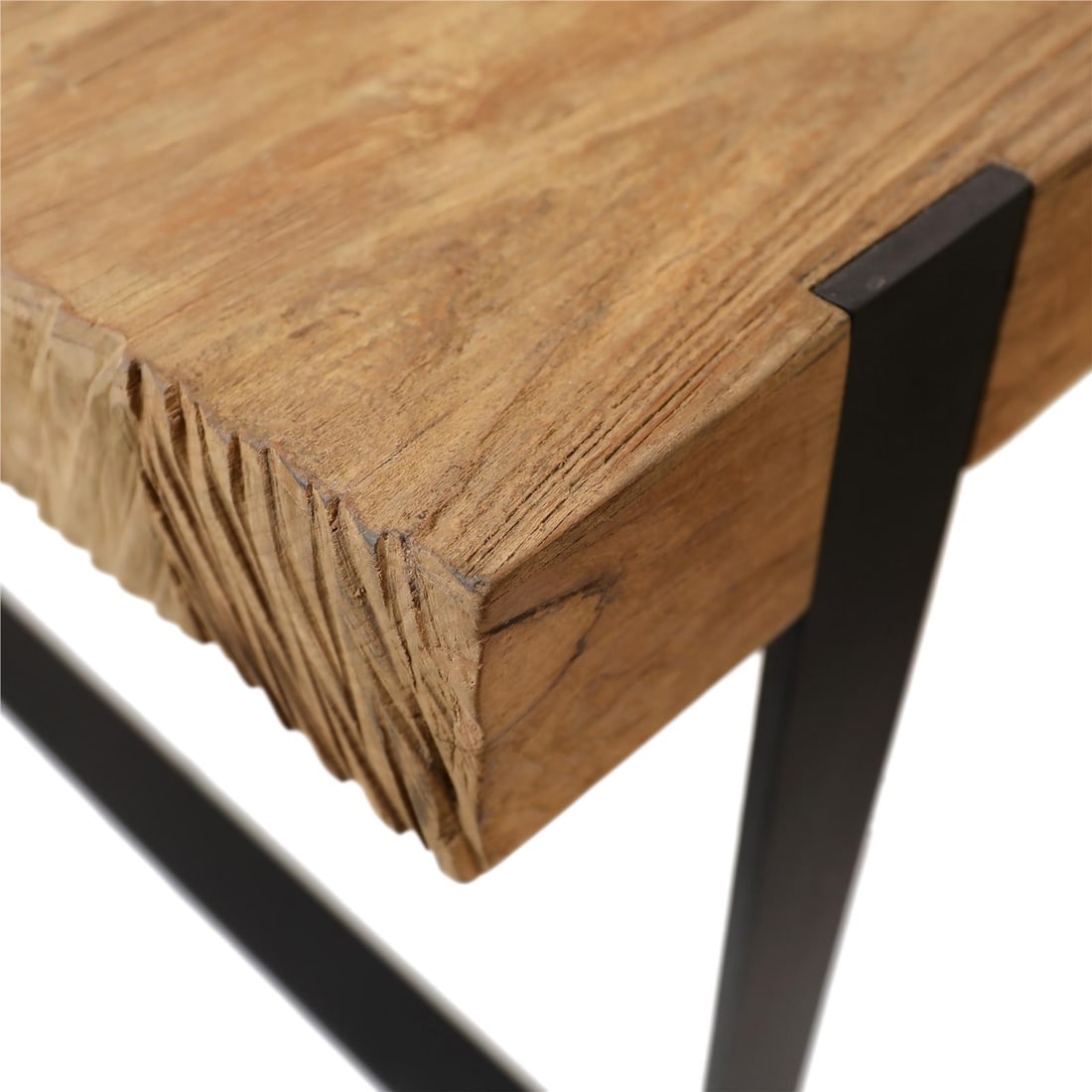 Burke Teak Dining Table with Black Metal Base 30.5H 88.5W 39.5D: Burke Teak Dining Table with Black Metal Base 30.5H 88.5W 39.5D This stylish dining table showcases a beautiful blend of teak wood and a black metal base, making it a striking addition to any dining s