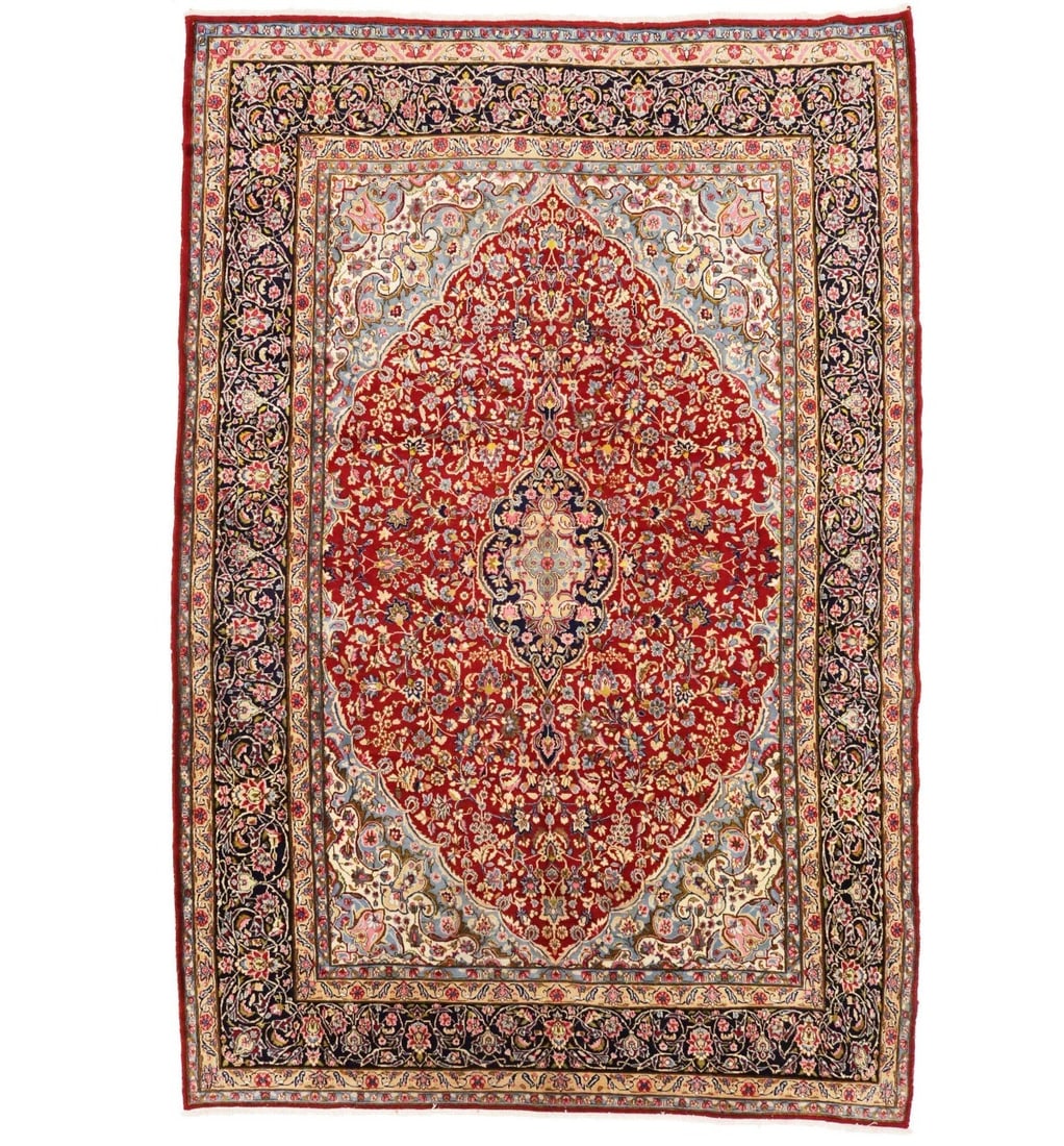 Large 8'8 x 13'0 Vintage Floral Wool Area Rug Hand-Knotted Traditional Carpet: Large 8'8 x 13'0 Vintage Floral Wool Area Rug Hand-Knotted Traditional Carpet This vintage Oriental rug features a hand-knotted floral pattern in a mix of rich colors including red, dark purple-navy, 