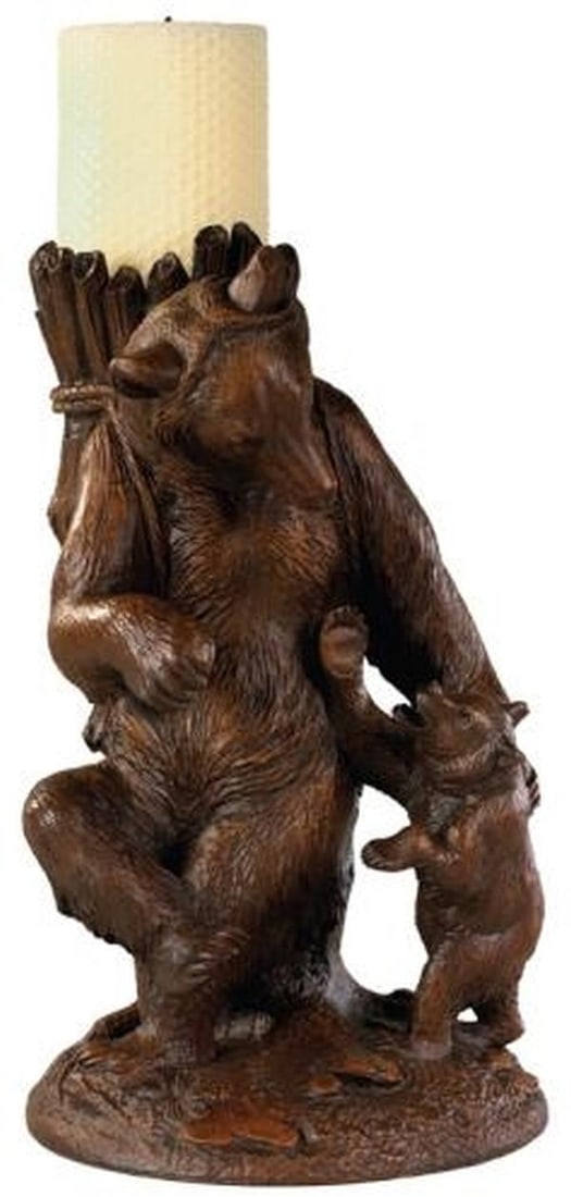 Charming Rustic Bears Candleholder Chocolate Resin Lodge Style: Charming Rustic Bears Candleholder Chocolate Resin Lodge Style This item is made at time of order. Please allow 42 to 70 days for production. Add a charming touch to your space with this Rustic Bears 