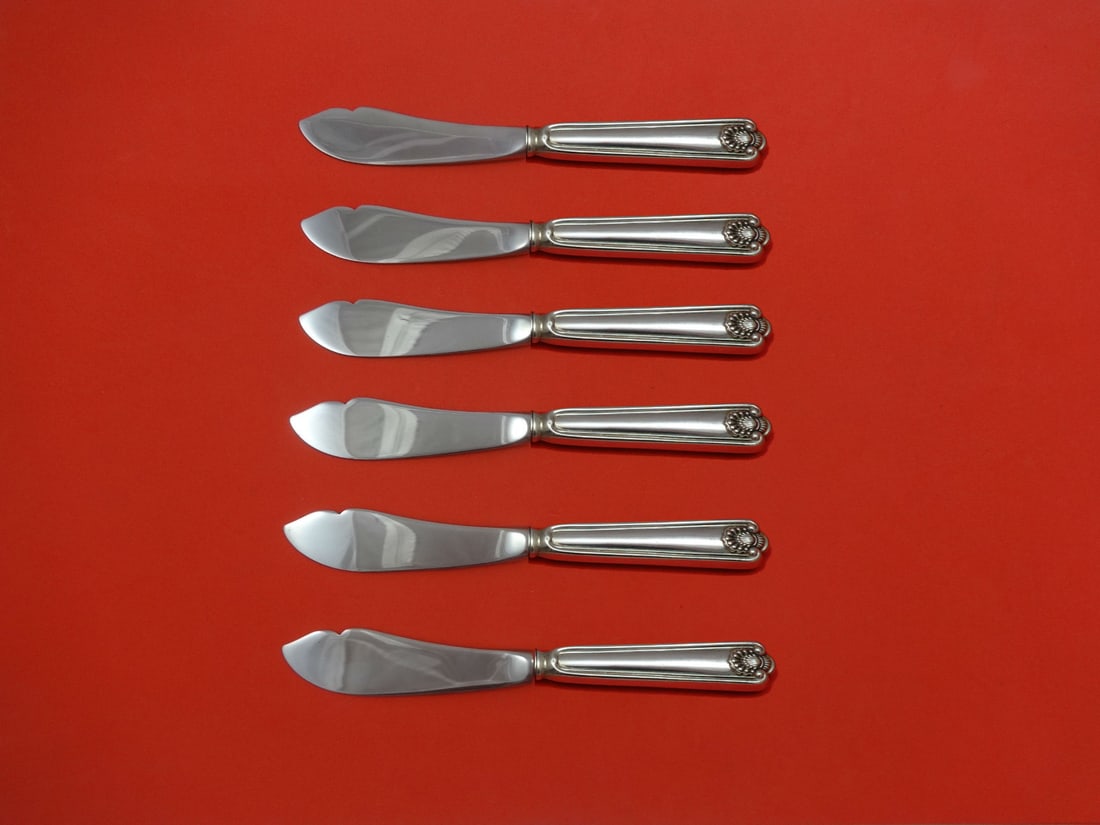 Frank Smith Fiddle Shell Sterling Silver 6pc Trout Knife Set: Frank Smith Fiddle Shell Sterling Silver 6pc Trout Knife Set This exquisite Fiddle Shell trout knife set features six beautifully crafted knives, each measuring 7 1/2" in length. Made by renowned silv