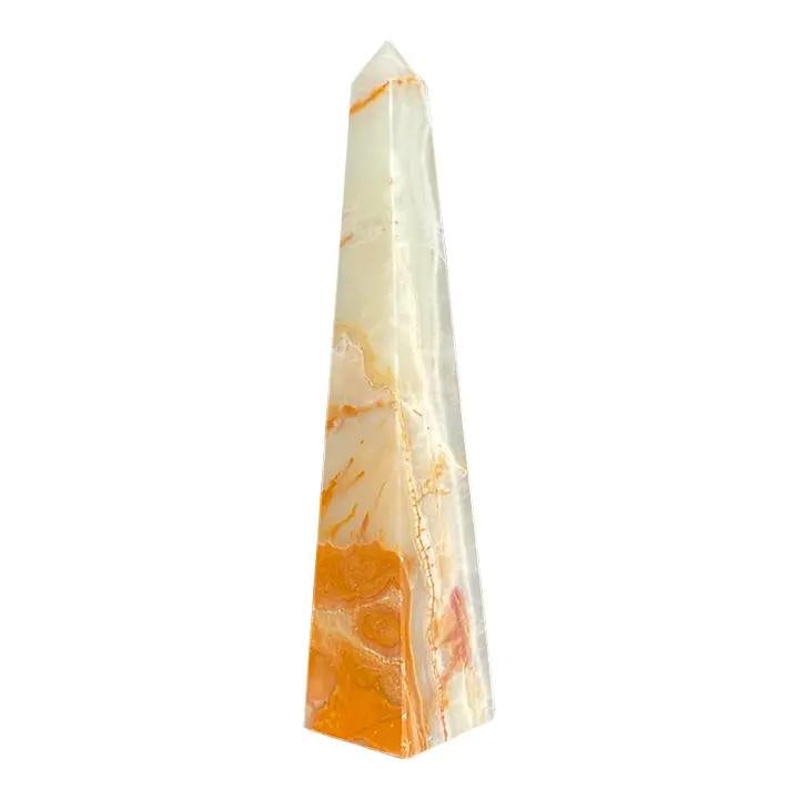 Vintage Regency Eggshell Cut Stone Obelisk Decorative Piece: Vintage Regency Eggshell Cut Stone Obelisk Decorative Piece This exquisite vintage Regency obelisk showcases a stunning cut stone design with remarkable grain detail, making it a captivating addition 