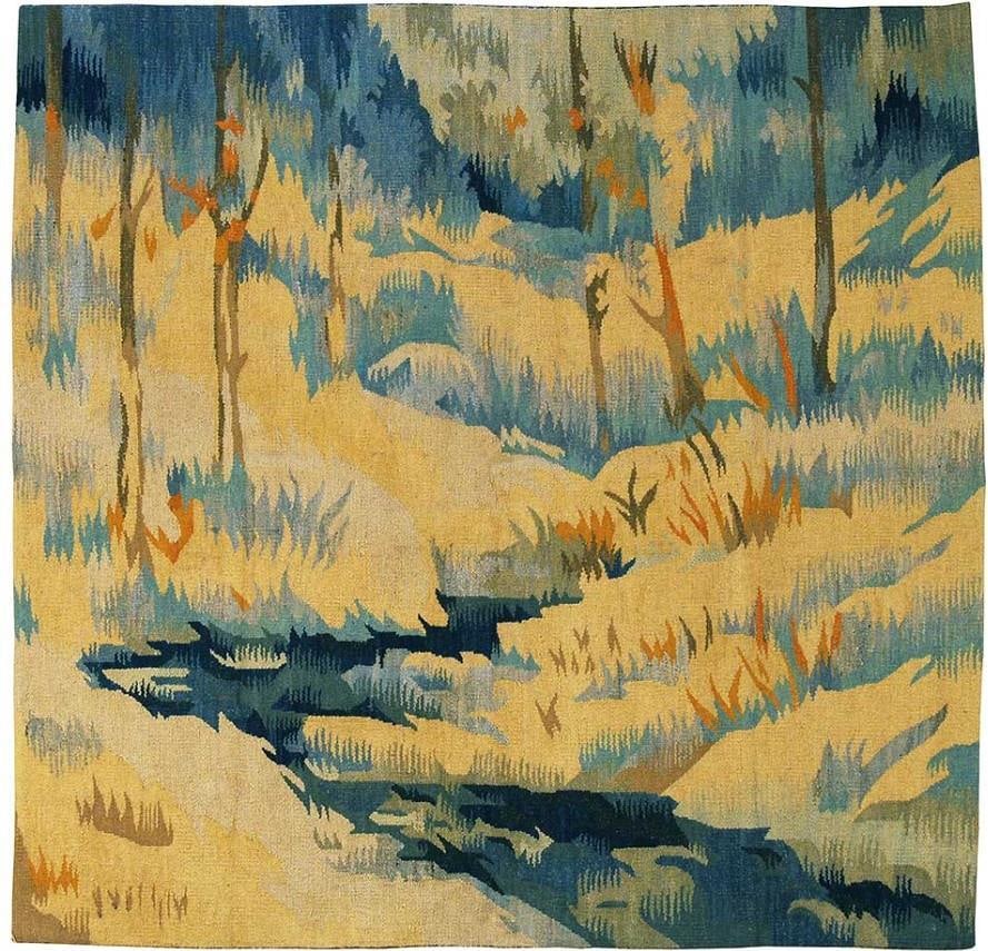 Provence Home Cerulean Wool Tapestry 60x60 Aubusson Style: Provence Home Cerulean Wool Tapestry 60x60 Aubusson Style This elegant handmade wool tapestry features a beautiful cerulean finish and is designed in the classic Aubusson style. Measuring 60 inches in