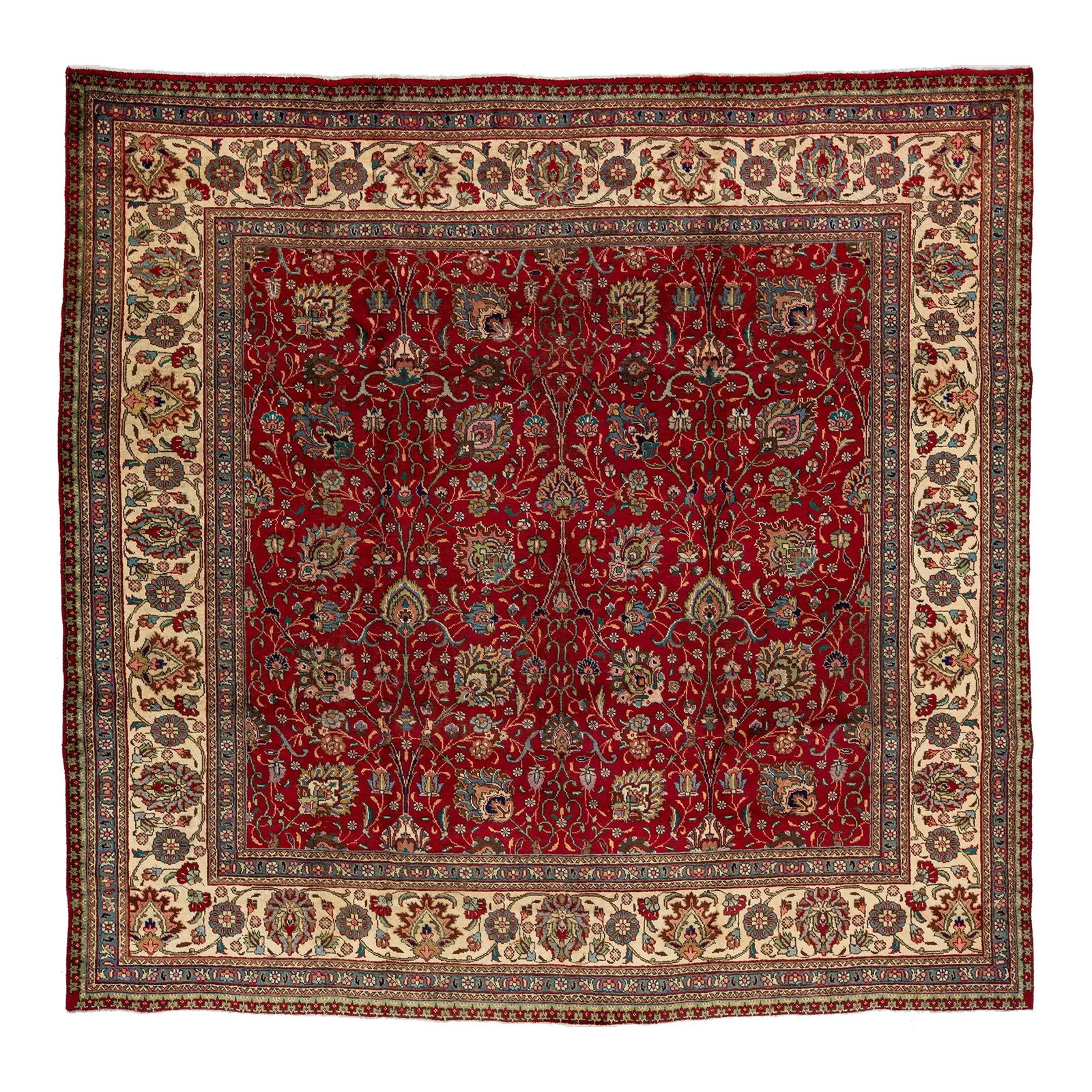 1960s Vintage Tabriz Floral Wool Rug 9'10 x 9'8 Red (1 of 10)