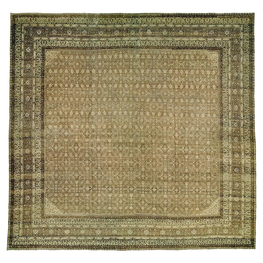 Authentic Persian Tabriz Wool Rug 15'1" x 15'5" Herati Pattern: Authentic Persian Tabriz Wool Rug 15'1" x 15'5" Herati Pattern This large square Persian Tabriz rug is an exquisite piece from the early 20th century, specifically crafted in the 1920s. It showcases a
