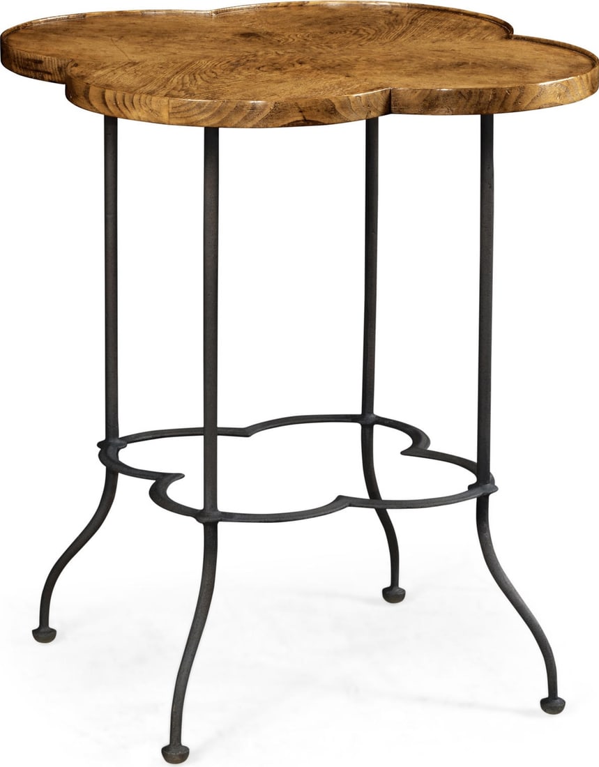Jonathan Charles Industrial Quatrefoil Lamp Table in Wrought Iron: Jonathan Charles Industrial Quatrefoil Lamp Table in Wrought Iron This unique quatrefoil table showcases an industrial style, perfect for adding character to any space. Crafted from durable wrought ir