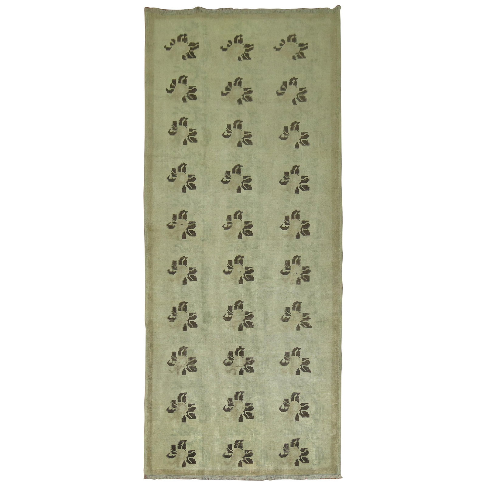 Vintage Floral Turkish Konya Runner Wool 34 x 75 in: Vintage Floral Turkish Konya Runner Wool 34 x 75 in This exquisite vintage Turkish Konya runner features a charming floral design with a blend of neutral tones, including beige, brown, and green accen