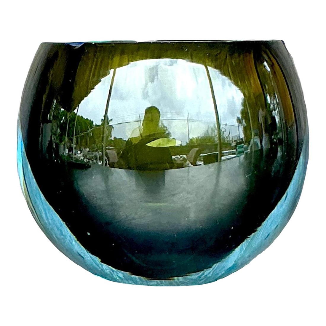 Vintage Boho Murano Glass Ashtray Army Green Decorative Piece (1 of 5)
