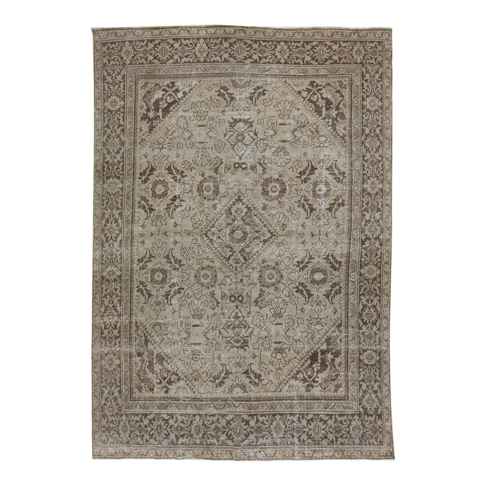 Antique Mahal Handmade Beige Brown Wool Rug 8'6 x 12'4 Floral Design: Antique Mahal Handmade Beige Brown Wool Rug 8'6 x 12'4 Floral Design Discover the elegance of this exquisite Antique Mahal hand-knotted wool rug, beautifully crafted in the early 1900s. Featuring a so