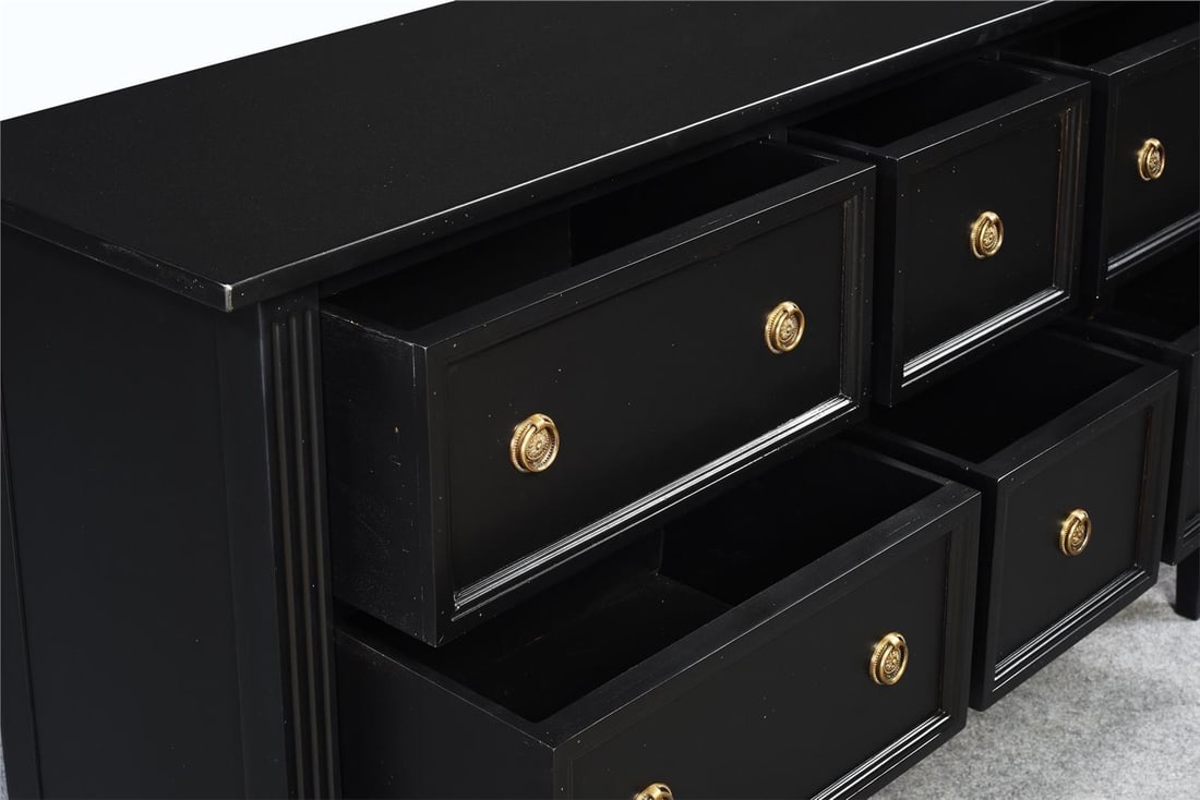 Elegant French Style Black Eliot Sideboard Storage Cabinet: Elegant French Style Black Eliot Sideboard Storage Cabinet Introducing the Elegant Black Eliot Sideboard Storage Cabinet, a stunning addition to your home decor. This stylish piece features a sleek pl