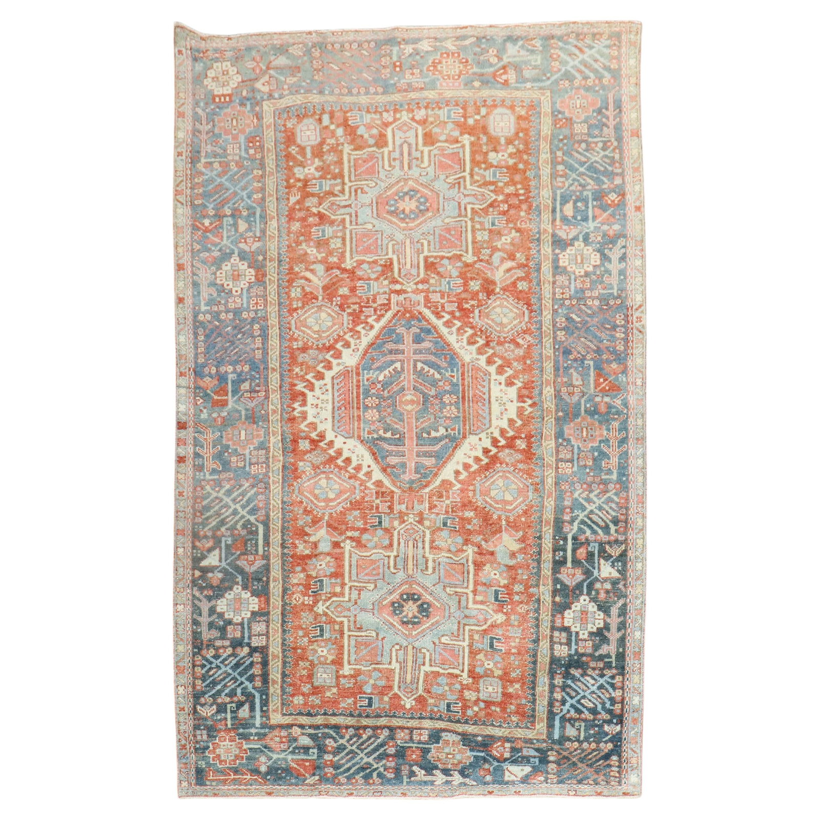 Vintage Persian Heriz Serapi Rug Hand-Woven Wool 52 x 79 in: Vintage Persian Heriz Serapi Rug Hand-Woven Wool 52 x 79 in This exquisite Persian Heriz rug showcases the classic Serapi style, featuring a stunning color palette of terracotta, blues, and grays. Han