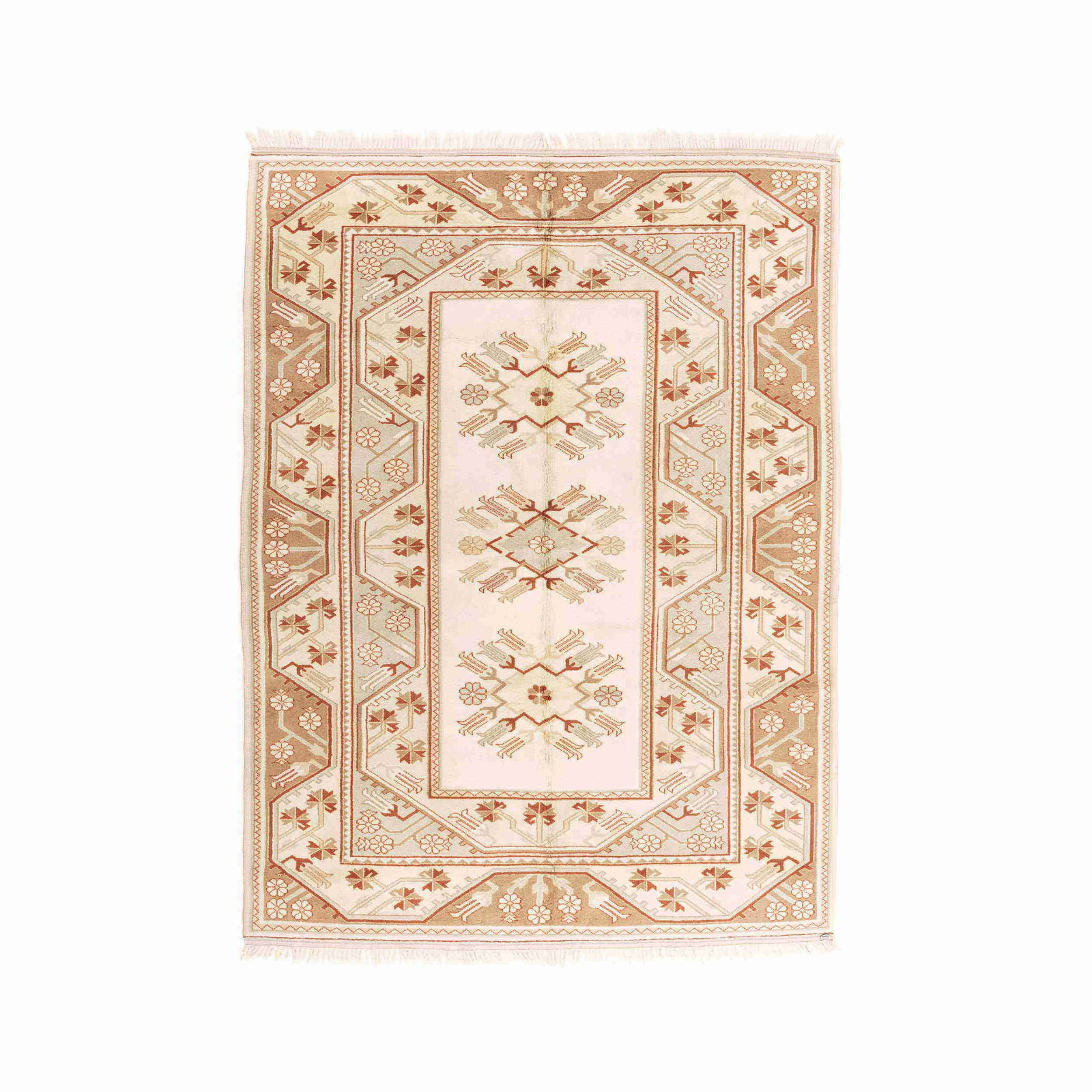 Handmade Milas Wool Carpet 79.5 x 106.3 Inches Double Knots: Handmade Milas Wool Carpet 79.5 x 106.3 Inches Double Knots Experience the elegance of an Authentic Handmade Milas Carpet, expertly crafted from high-quality wool on wool. This exquisite piece feature