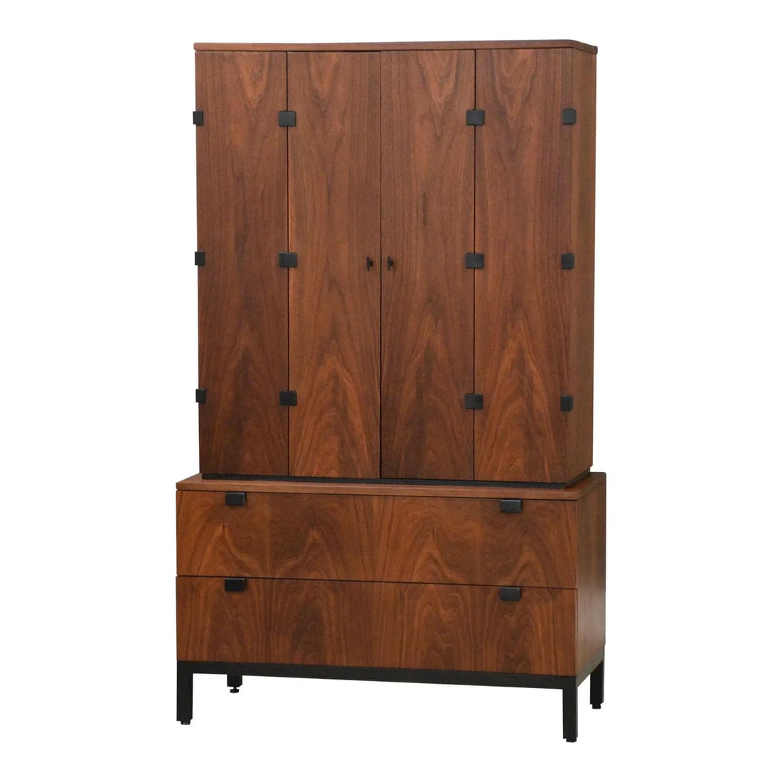 Walnut Tall Chest Armoire With Black Accents by Milo Baughman for Directional 1960s: Walnut Tall Chest Armoire With Black Accents by Milo Baughman for Directional 1960s This mid-century modern walnut armoire dresser was designed by Milo Baughman for Directional and features black acce