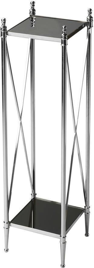 Butler Deidre Transitional Polished Nickel Plant Stand 35.75H Square: Butler Deidre Transitional Polished Nickel Plant Stand 35.75H Square Elevate your indoor greenery with the Deidre Polished Nickel Plant Stand, a stylish addition to any decor. This transitional-style 