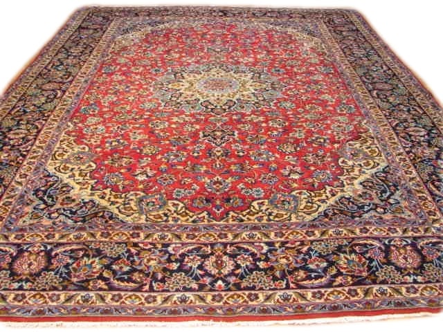 9.9 x 13 Red Handmade Wool Silk Persian Isfahan Rug: 9.9 x 13 Red Handmade Wool Silk Persian Isfahan Rug Free continental US Shipping Enhance your living space with this stunning 9.9 x 13 Red Handmade Wool and Silk Pile Persian Isfahan Style Rug. This e