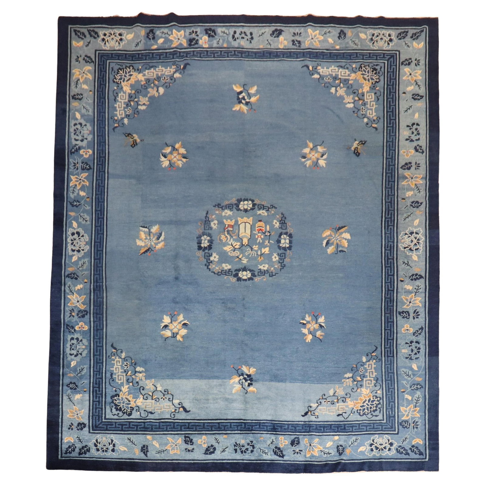 Vintage Early 20th Century Chinese Peking Room Rug 9'1" x 11'8" Wool Hand-Woven Folk Art: Vintage Early 20th Century Chinese Peking Room Rug 9'1" x 11'8" Wool Hand-Woven Folk Art A stunning early 20th Century Chinese Peking room rug that showcases the beauty of folk art style. This hand-wo