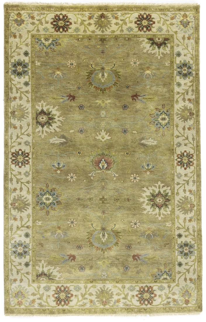 Hand-Knotted Osh Chobi Area Rug 5'0 x 7'10 Floral Wool Carpet - licensed reproduction: Hand-Knotted Osh Chobi Area Rug 5'0 x 7'10 Floral Wool Carpet - licensed reproduction This is a traditional hand-knotted Osh Chobi area rug featuring a floral pattern. Crafted from handspun wool, it d
