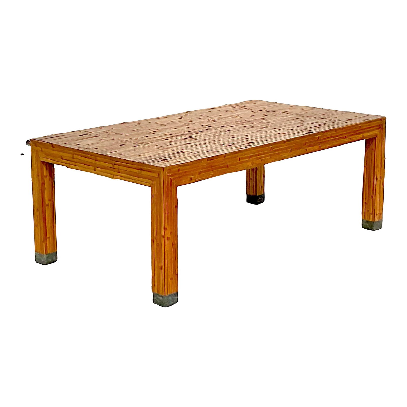 Vintage Coastal Bamboo Coffee Table in Chocolate Finish: Vintage Coastal Bamboo Coffee Table in Chocolate Finish This stunning late 20th century vintage Coastal coffee table showcases a stylish split bamboo design, presented in a sleek Parsons shape. Origin