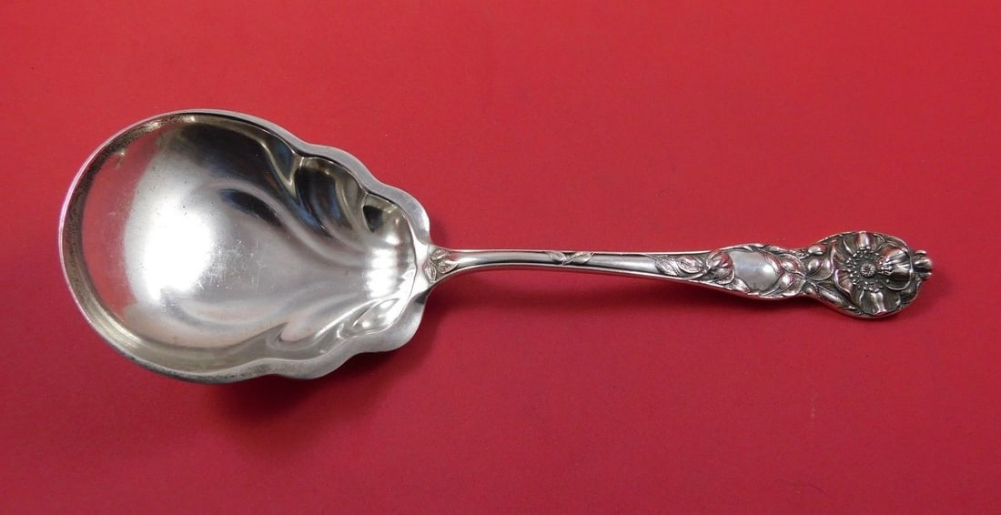 Watson Wild Rose Sterling Silver Serving Spoon 8 5/8": Watson Wild Rose Sterling Silver Serving Spoon 8 5/8" This exquisite serving spoon features the elegant Wild Rose pattern by Watson, crafted from high-quality sterling silver. Measuring 8 5/8" in leng