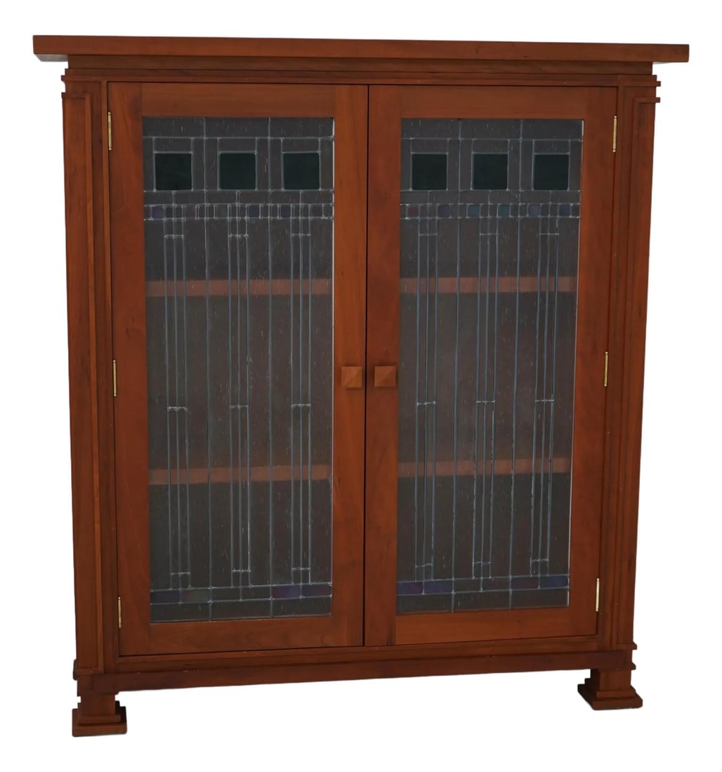 Swartzendruber Cherry Arts & Crafts Bookcase with Leaded Glass Doors: Swartzendruber Cherry Arts & Crafts Bookcase with Leaded Glass Doors This exquisite bookcase features a classic Arts & Crafts design, crafted from high-quality cherry wood. It showcases beautiful lead