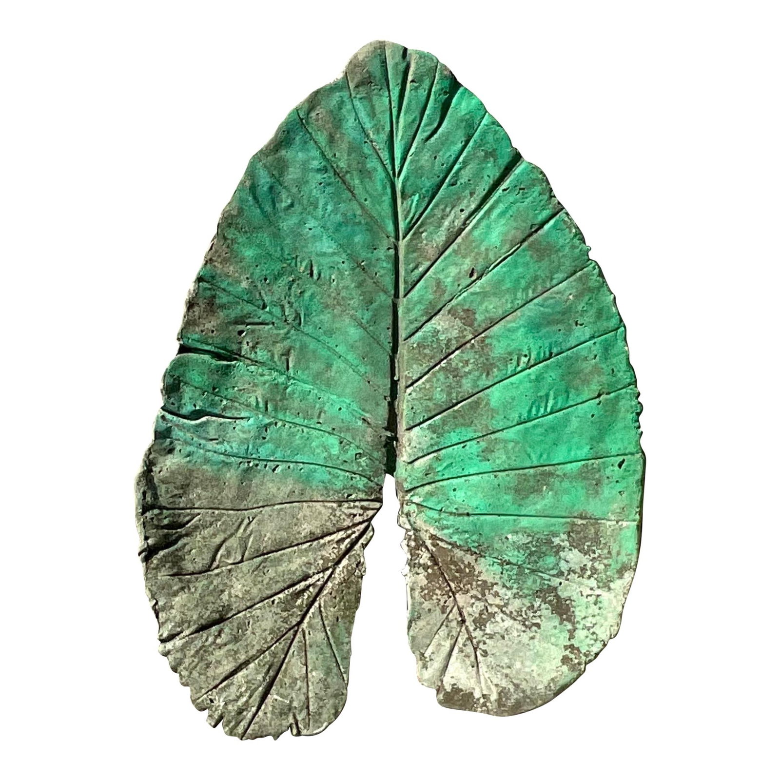 Vintage Boho Cast Concrete Elephant Ear Leaf 24 x 32 Jade: Vintage Boho Cast Concrete Elephant Ear Leaf 24 x 32 Jade This stunning vintage Boho monumental cast concrete elephant ear leaf features a chic design with vibrant flashes of deep green paint. It serv
