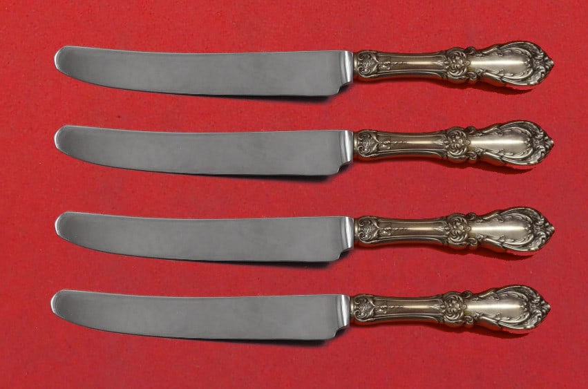 Reed and Barton Burgundy Sterling Silver Fruit Knife Set 4pc 7 Inch: Reed and Barton Burgundy Sterling Silver Fruit Knife Set 4pc 7 Inch Introducing the exquisite Burgundy by Reed and Barton Sterling Silver Fruit Knife Set, featuring a custom-made 4-piece collection. E