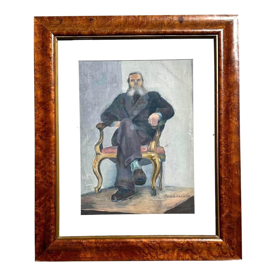 Original Oil Painting of Gentleman on Board with Bohemian Vintage Style: Original Oil Painting of Gentleman on Board with Bohemian Vintage Style This vintage boho original oil portrait on board features a finely detailed depiction of a poised gentleman. The artwork showcas