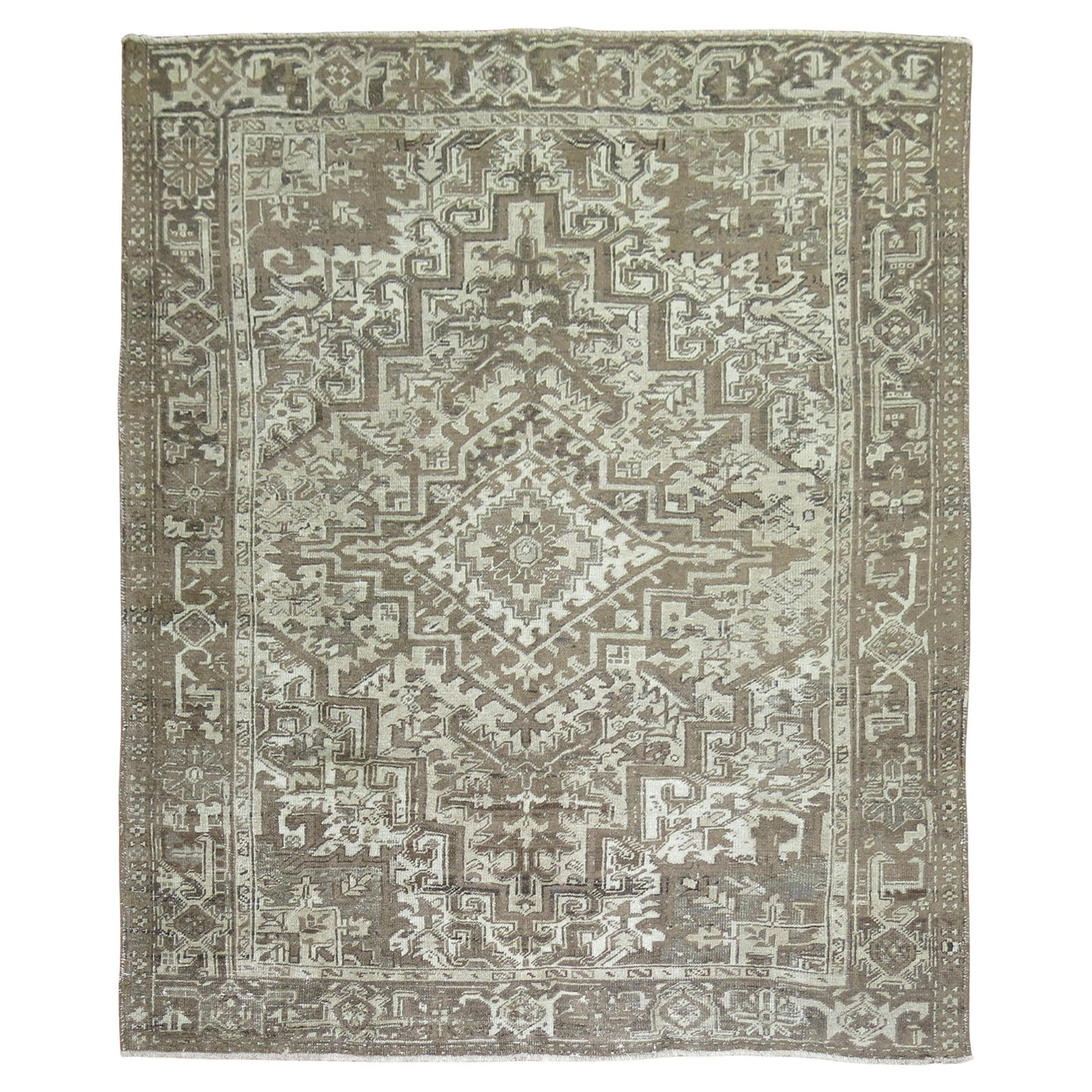 Mid 20th Century Persian Heriz Wool Square Rug 6'10 x 8'4 Rustic Style: Mid 20th Century Persian Heriz Wool Square Rug 6'10 x 8'4 Rustic Style This is a mid-20th century Persian Heriz square rug featuring a rustic style. Hand-woven from wool, this rug was crafted in Iran 