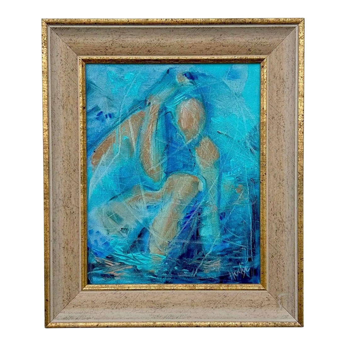 Vintage Boho Abstract Blue Figure Canvas Art (1 of 6)