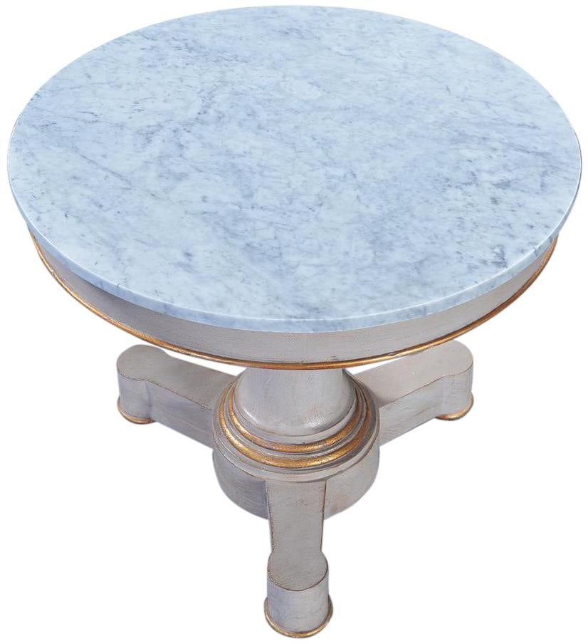 Regency Style Julian Table Marble Top Gold Accents: Regency Style Julian Table Marble Top Gold Accents Introducing the Elegant Julian Table, a stunning piece that combines antique charm with modern sophistication. This new table features a solid mango 