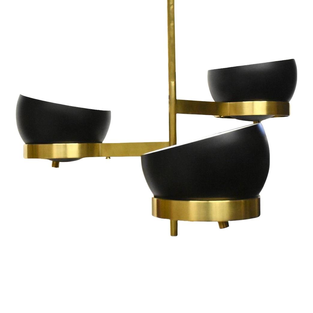 Lightwell Triple Chandelier Barbra Berry Visual Comfort Brass Black Shades: Lightwell Triple Chandelier Barbra Berry Visual Comfort Brass Black Shades Illuminate your space with the elegant Lightwell Triple Chandelier, designed by Barbra Berry for Visual Comfort. This stunnin