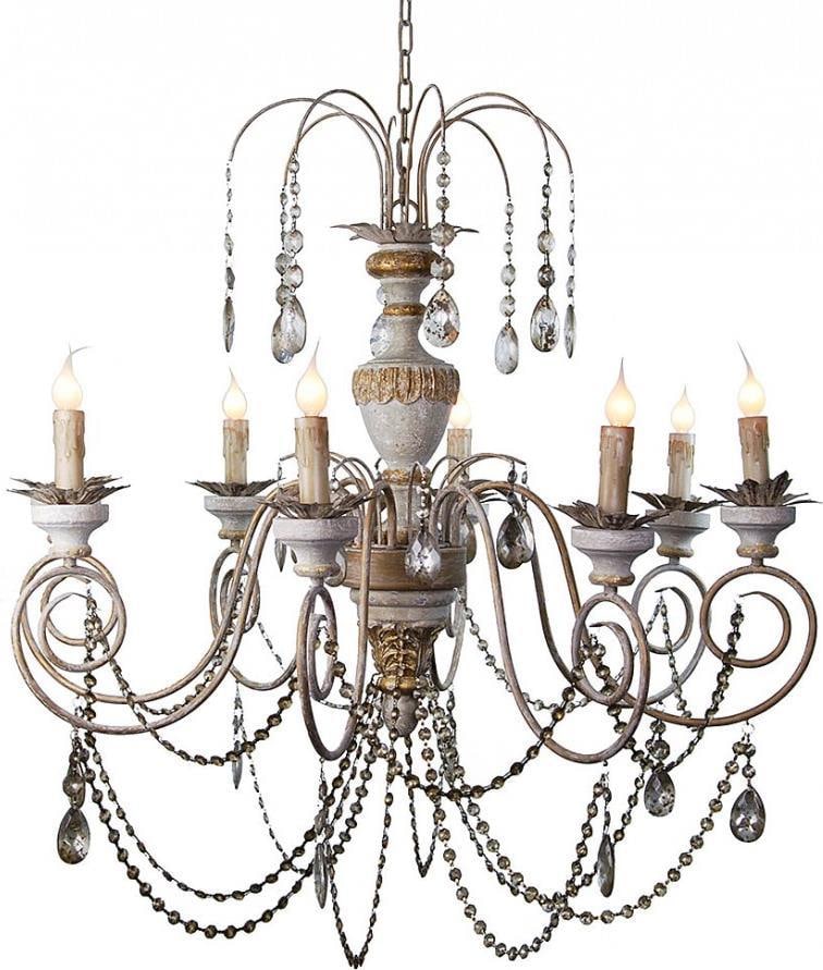Provence Home Vintage Style Wood Crystal Bowl Chandelier 35" (1 of 2)