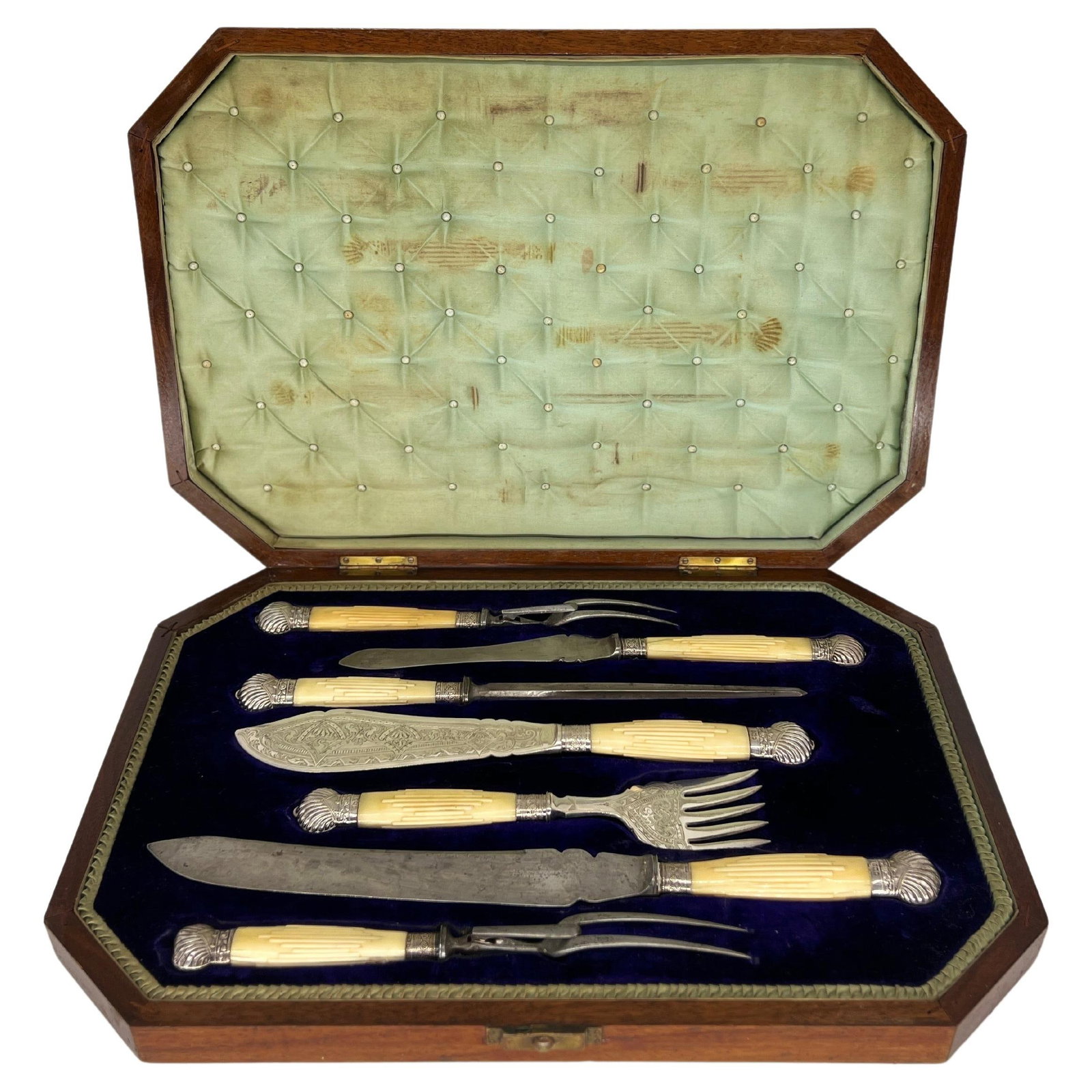George Butler 7 Piece Sheffield Serving Set Sterling Mounted Cased: George Butler 7 Piece Sheffield Serving Set Sterling Mounted Cased Discover the exquisite craftsmanship of this 7 Piece Sterling Mounted Sheffield Cased Serving Set, expertly crafted by George Butler 