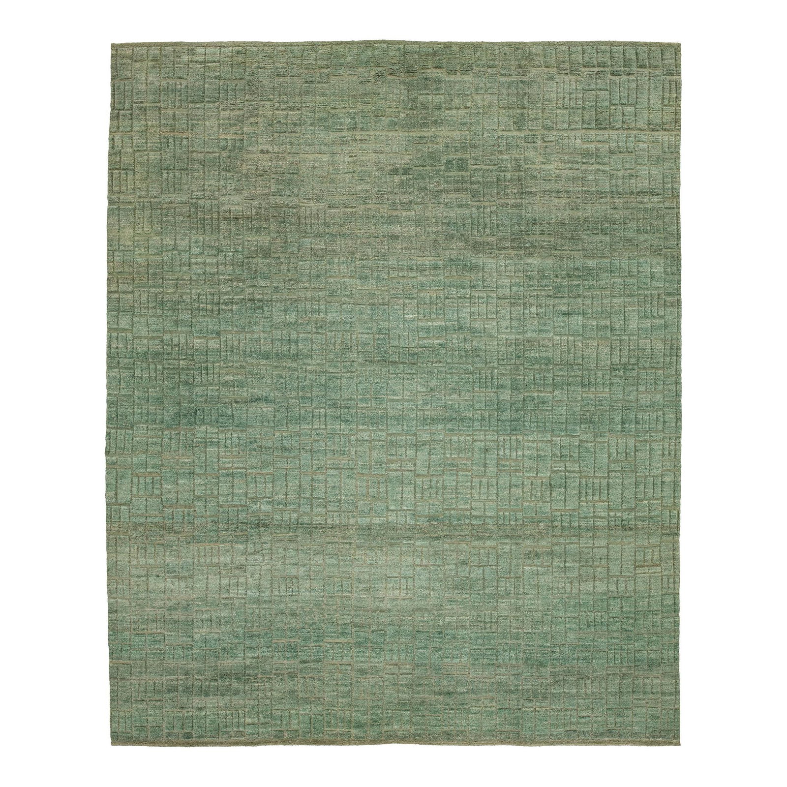 Vibrant Green Moroccan Wool Rug 12'2 x 14'9 Hand-Knotted Geometric Design (1 of 10)